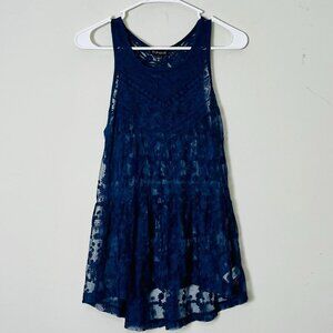 Express Lace Tank‎ Top Women's XS Sleeveless Navy Blue Lined Party Coquette